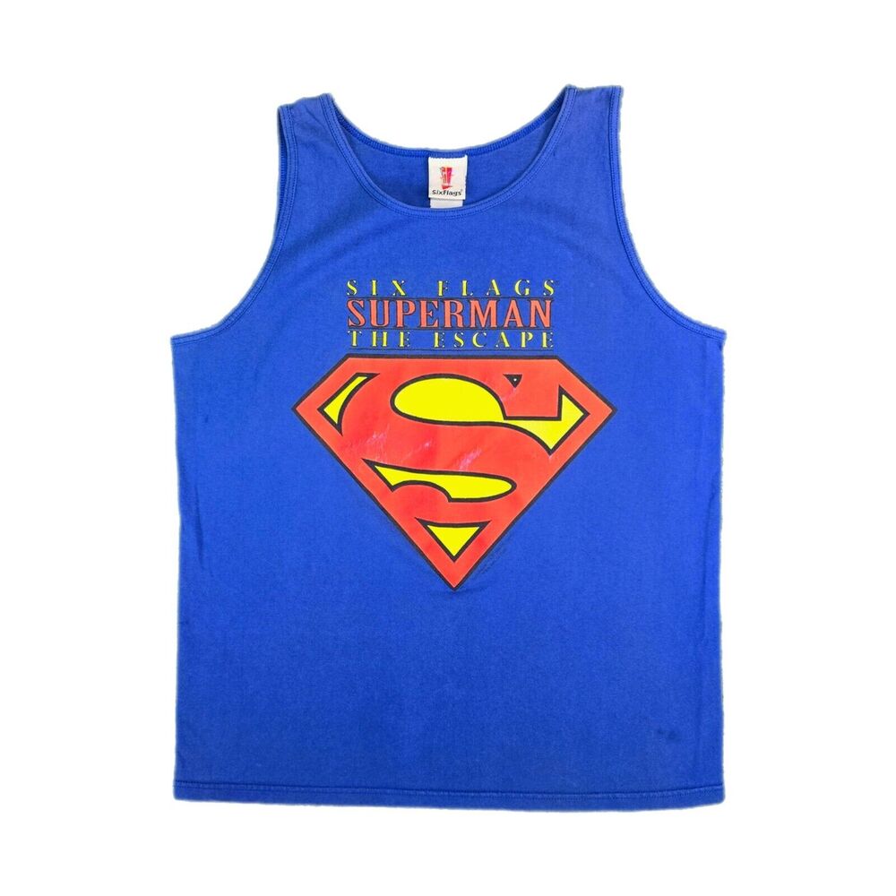 Vintage Six Flags Superman The Escape Tank Top Shirt Large 90s Vtg DC Comics